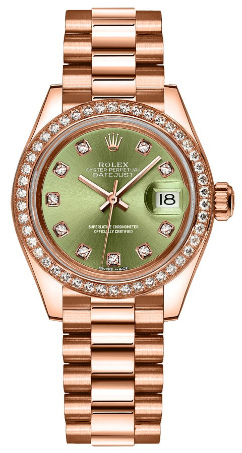 Rolex Lady-Datejust 28 Green Diamond Dial Gold Watch 279135RBR