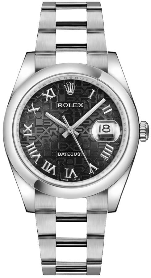 Rolex Datejust 36 Black Jubilee Roman Numeral Watch 116200