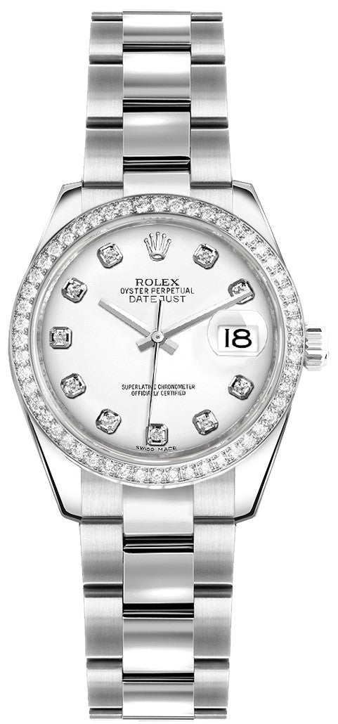 Rolex Lady-Datejust 26 White Diamond Oyster Bracelet Watch 179384