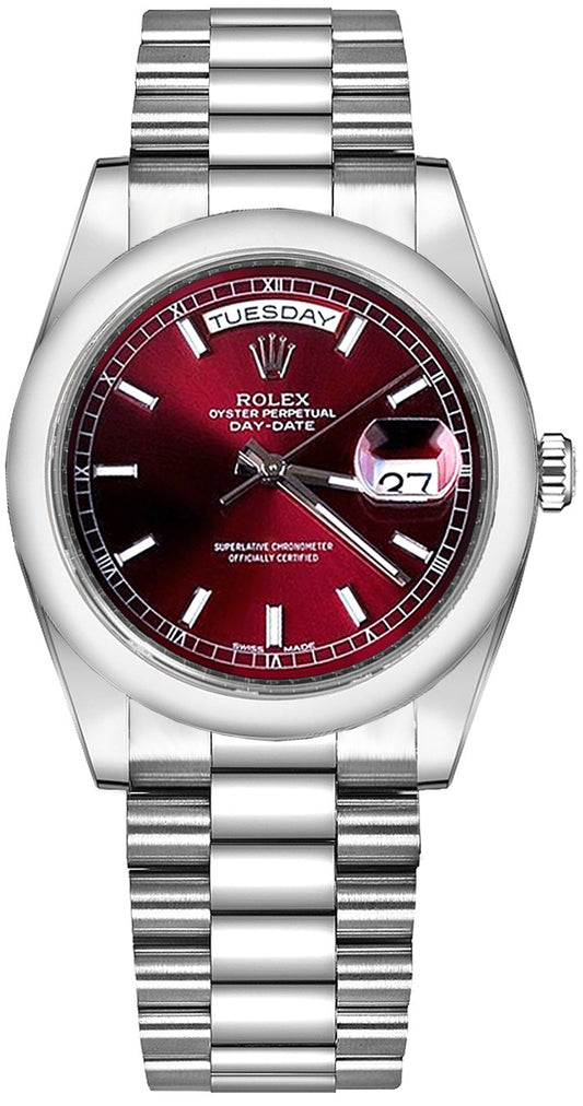 Rolex Day-Date 36 Cherry Red Dial Platinum Watch 118206-0121