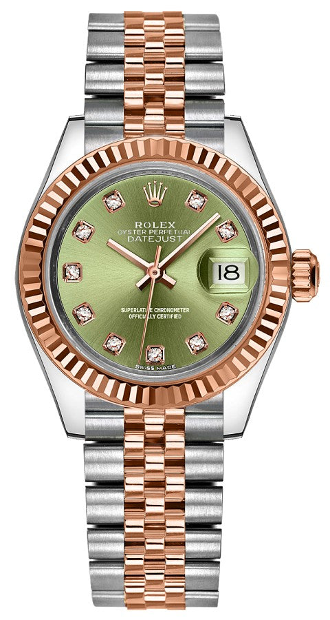 Rolex Lady-Datejust 28 Green Diamond Dial Gold & Steel Watch 279171-0007