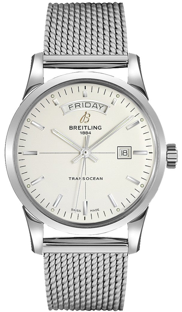 Breitling Transocean Day Date Silver Dial 43mm Men's Watch A45310121G1A1