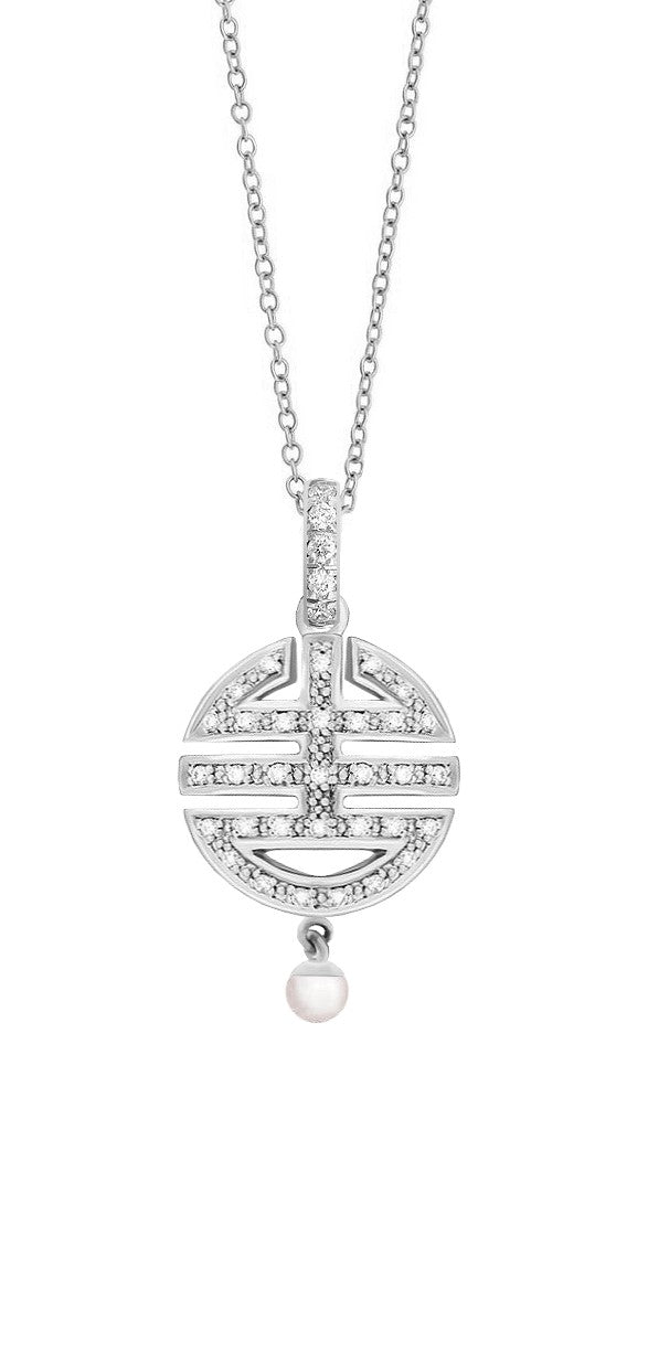 Mimi Milano 18k White Gold Diamond Pearl Pendant P376B1B-71