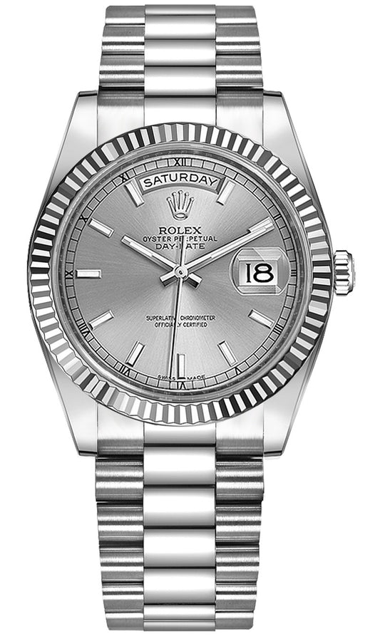 Rolex Day-Date 36 Silver Dial Solid 18K White Gold Watch 118239-0085