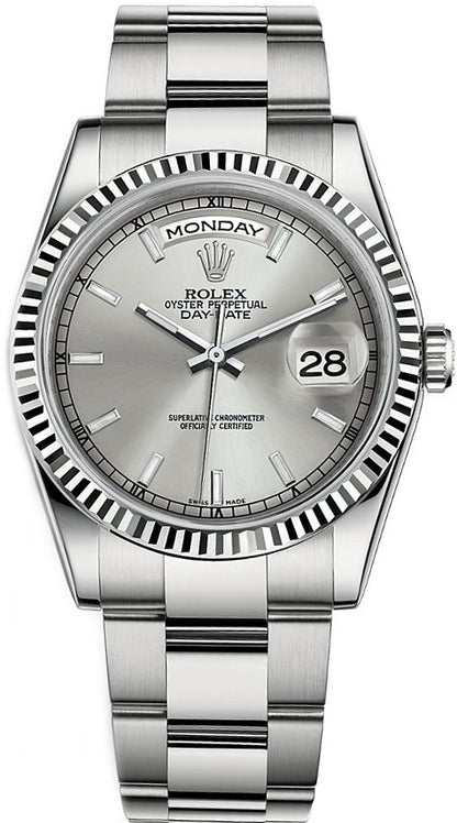 Rolex Day-Date 36 Silver Dial White Gold Watch 118239-0124