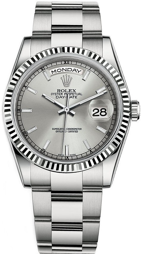 Rolex Day-Date 36 Silver Dial White Gold Watch 118239-0124