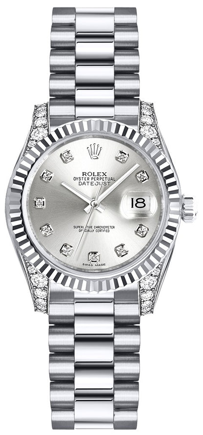 Rolex Lady-Datejust 26 Silver Diamond Dial Gold Women's Watch 179239