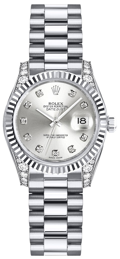 Rolex Lady-Datejust 26 Silver Diamond Dial Gold Women's Watch 179239