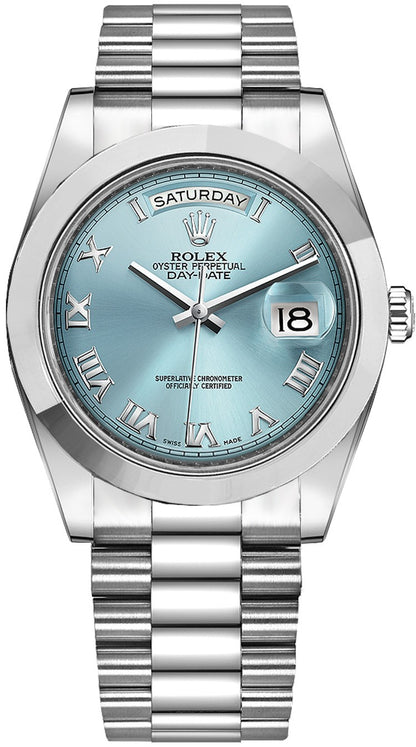 Rolex Day-Date 41 Men's Ice Blue Roman Numeral Dial Watch 218206