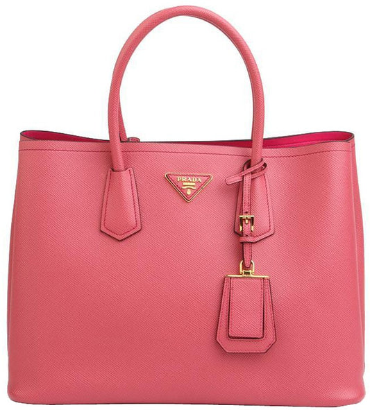 Pink Prada Saffiano Cuir Double Large Tote Bag