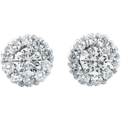Halo Round Diamond Stud Earrings, 0.97 Carat on Solid 14k White Gold