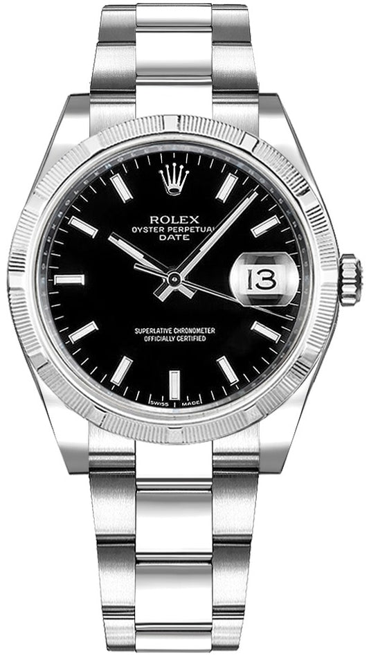 Rolex Oyster Perpetual Date 34 Black Dial Women's Watch 115210