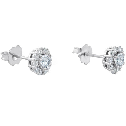 Halo Round Diamond Stud Earrings, 0.97 Carat on Solid 14k White Gold