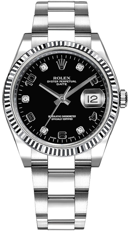Rolex Oyster Perpetual Date 34 Black Diamond Dial Watch 115234-0011