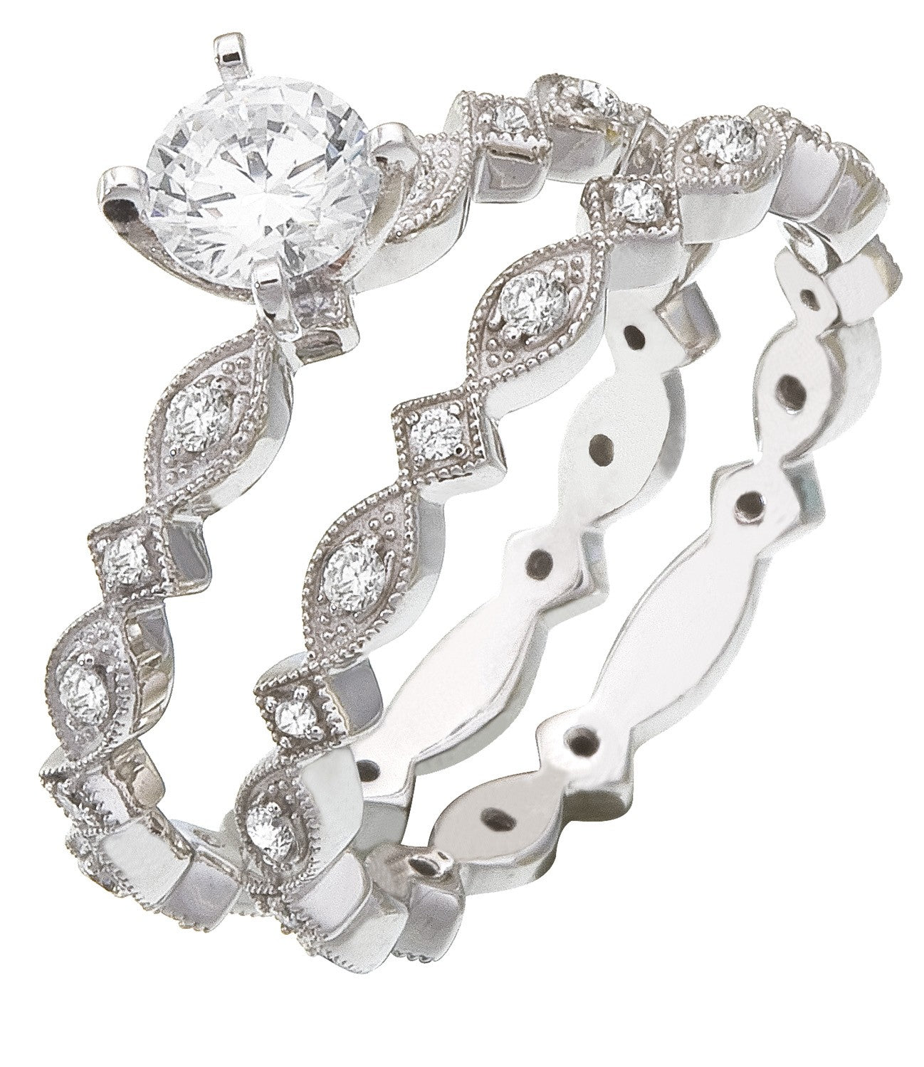 Diamond Wedding Ring Set, .29 Carat Diamonds on 14K White Gold