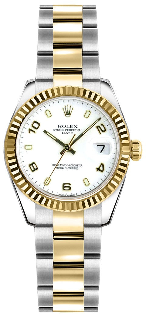 Rolex Lady-Datejust 26 White Arabic Dial Watch 179173