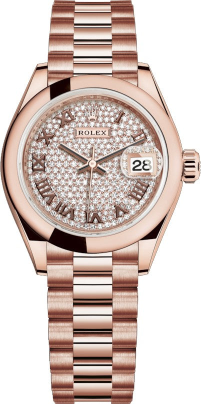 Rolex Lady-Datejust 28 Diamond Pave Rose Gold Watch 279165-0023