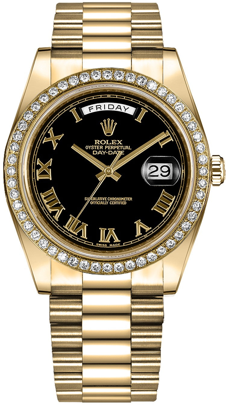 Rolex Day-Date 41 Black Roman Numeral Dial Gold Watch 218348