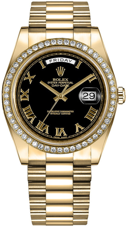 Rolex Day-Date 41 Black Roman Numeral Dial Gold Watch 218348
