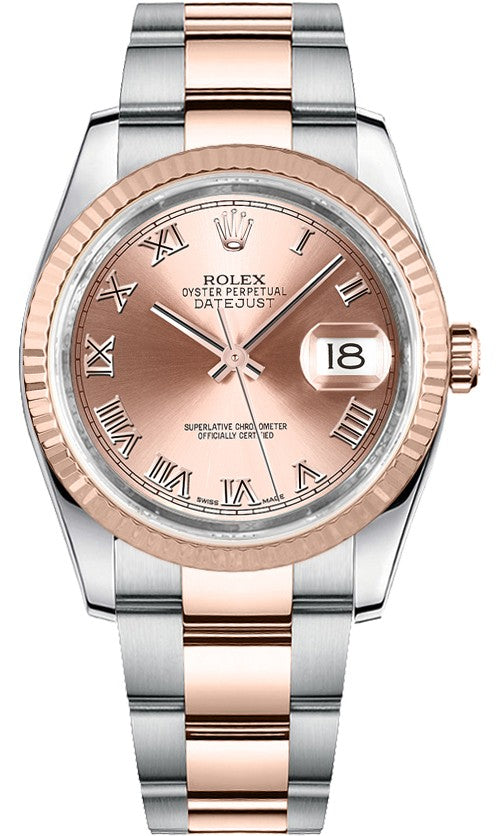 Rolex Datejust 36 Pink Roman Numeral Oyster Bracelet Watch 116231