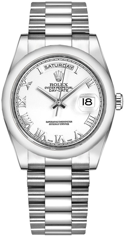 Rolex Day-Date 36 White Roman Numeral Solid Gold Watch 118209