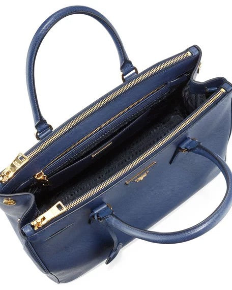 Blue Prada Saffiano Lux Medium Double-Zip Tote Bag
