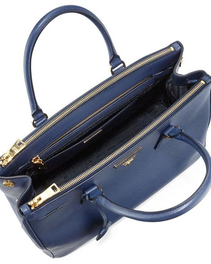 Blue Prada Saffiano Lux Medium Double-Zip Tote Bag