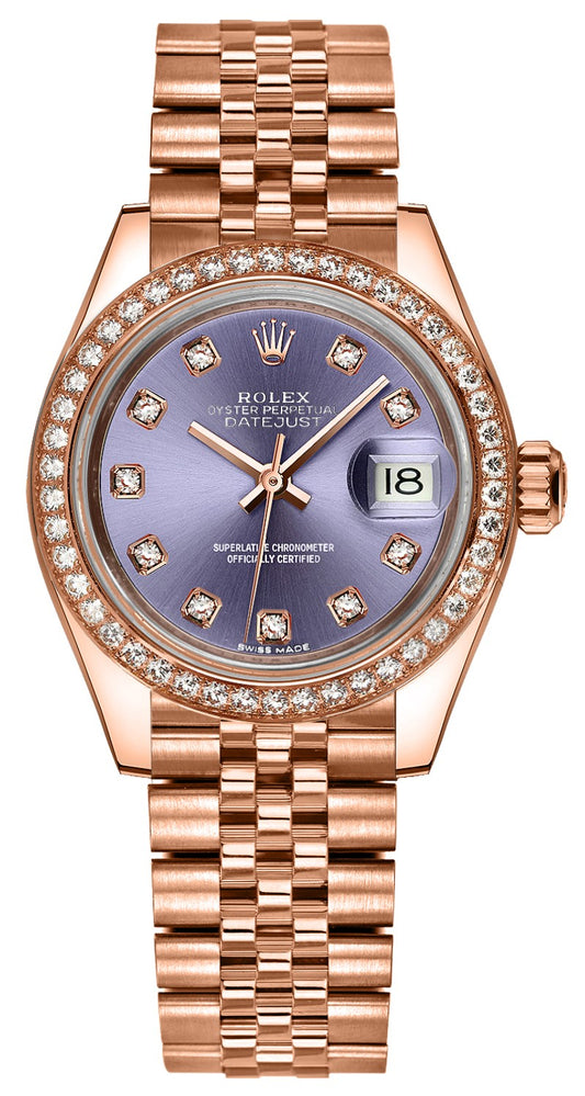 Rolex Lady-Datejust 28 Purple Diamond Dial Gold Watch 279135RBR