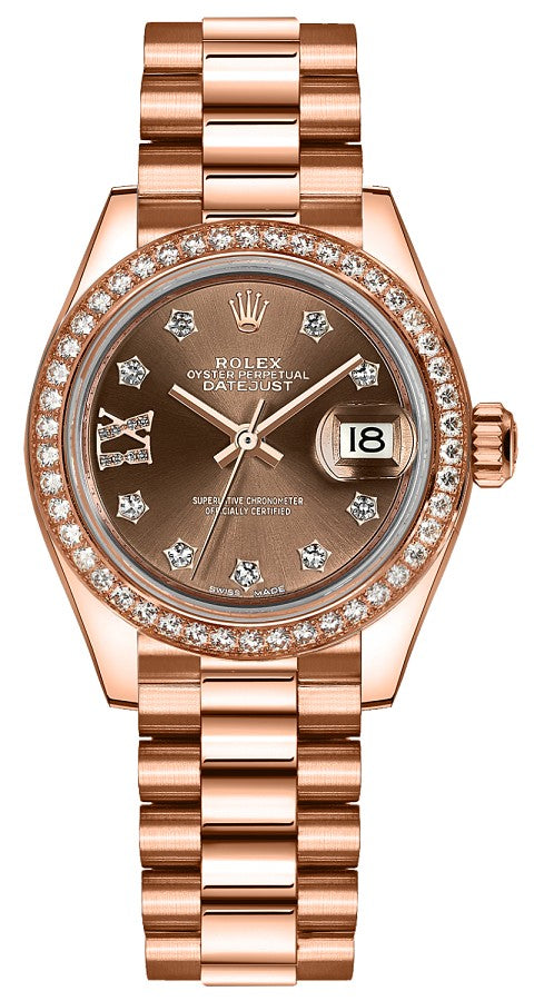 Rolex Lady-Datejust 28 Solid Rose Gold Diamond Watch 279135RBR