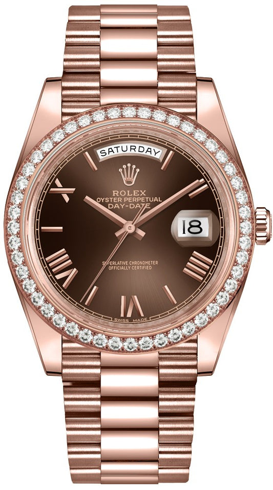 Rolex Day-Date 40 Chocolate Dial Diamond Bezel Men's Watch 228345RBR-0009