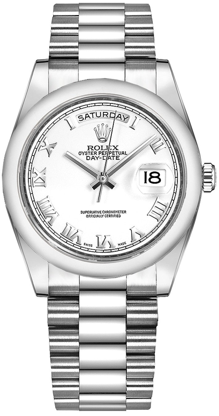 Rolex Day-Date 36 White Roman Numeral Watch 118206-0041