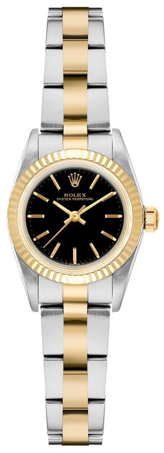 Rolex Oyster Perpetual Black Dial Gold & Steel Women's Watch 6719