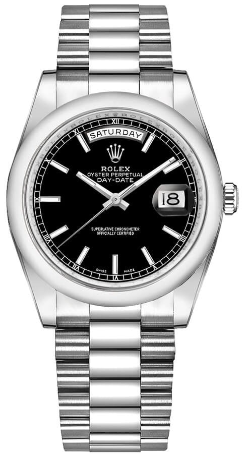 Rolex Day-Date 36 Black Dial Platinum Watch 118206-0042