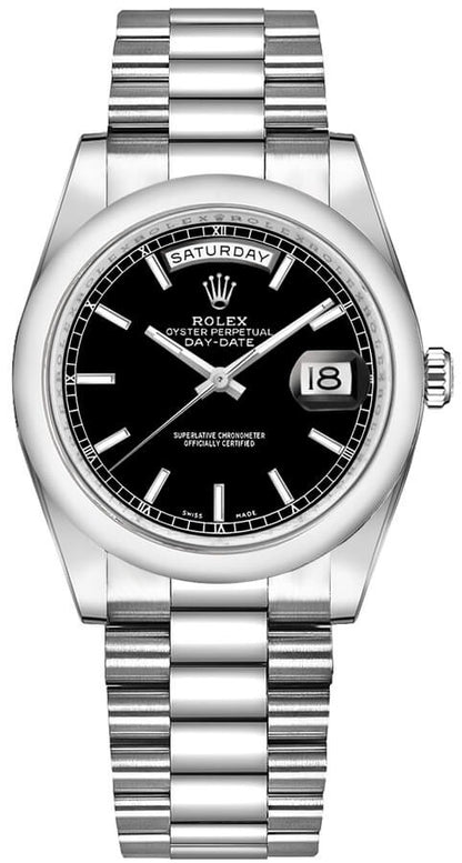 Rolex Day-Date 36 Black Dial Platinum Watch 118206-0042