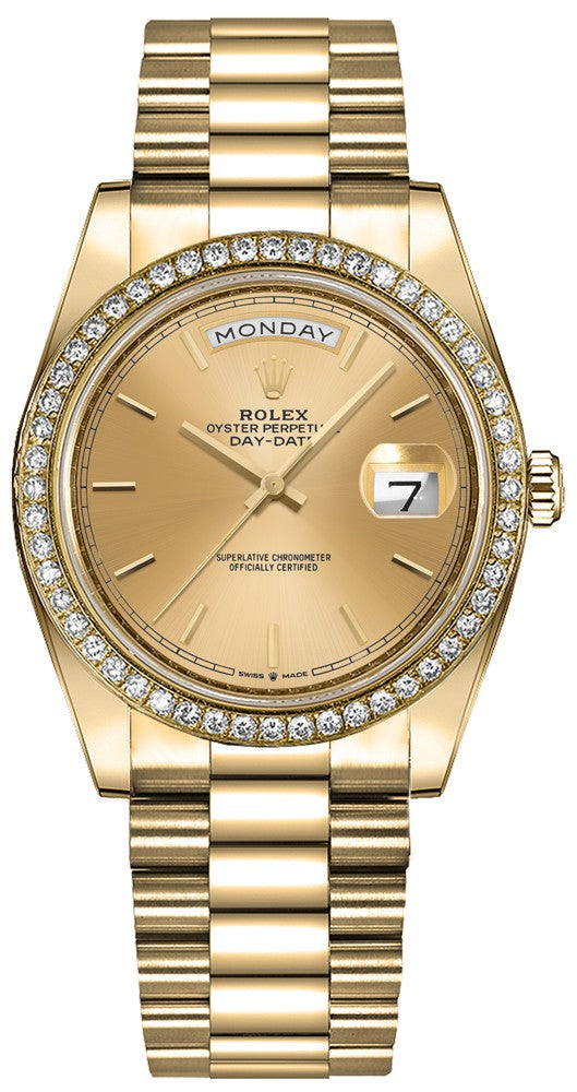 Rolex Day-Date 36 Champagne Index Dial Women's Watch 128348RBR-0026