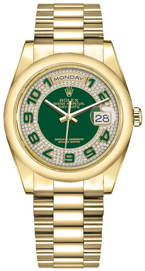 Rolex Day-Date 36 Green Dial Gold Watch 118208-0175