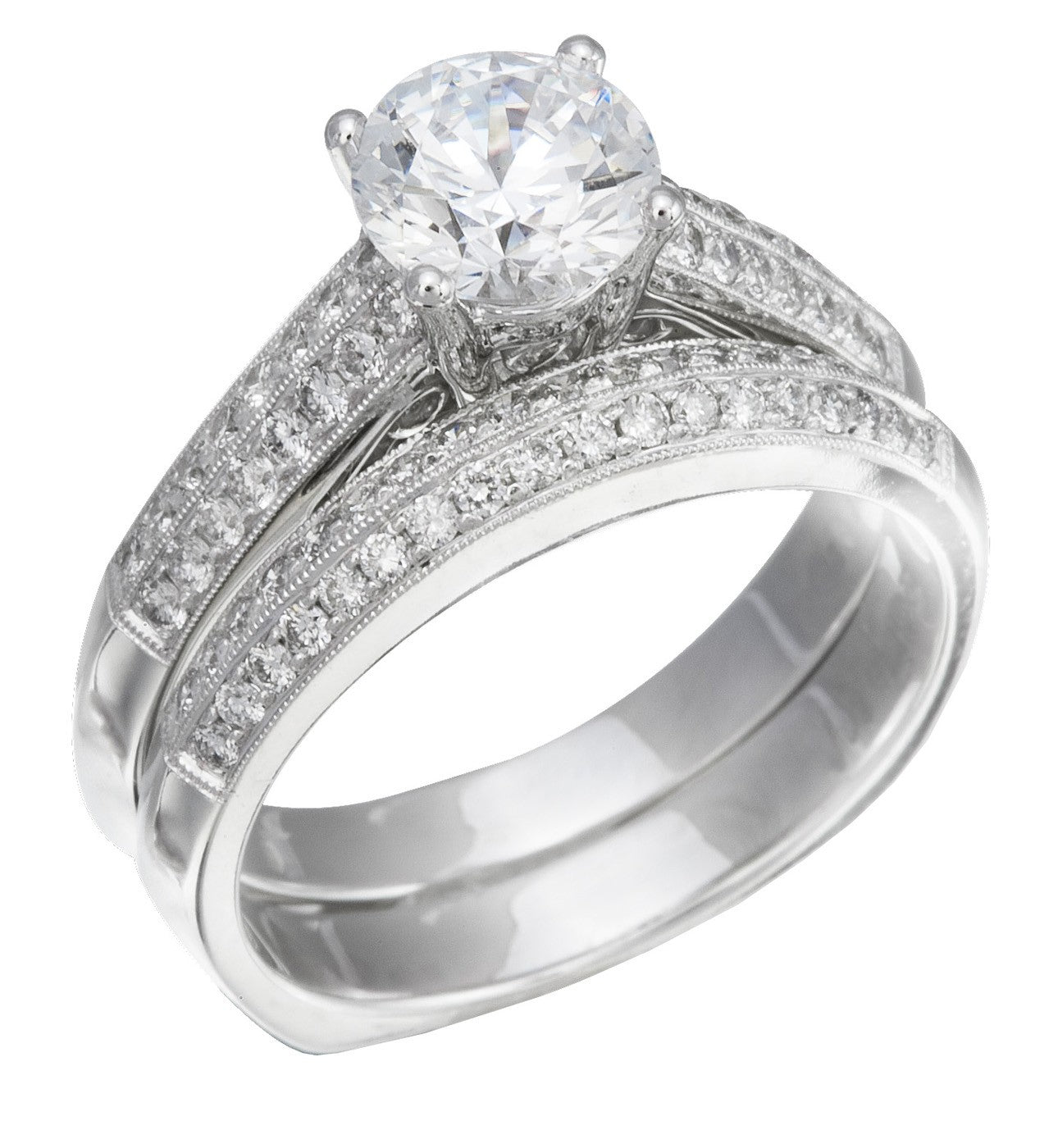 Diamond Wedding Ring Set, .72 Carat Diamonds on 14K White Gold
