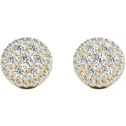 .66 TCW Yellow Gold Diamond Halo Pave Earrings E20233Y