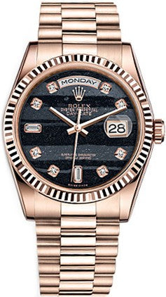 Rolex Day-Date 36 Black Diamond Dial Gold Watch 118235-0107