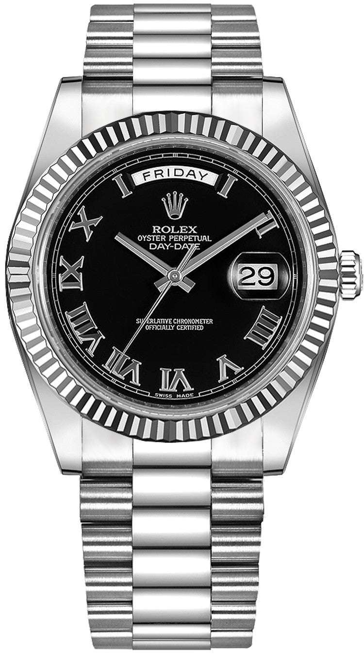 Rolex Day-Date 41 Black Roman Numeral Men's Gold Watch 218239