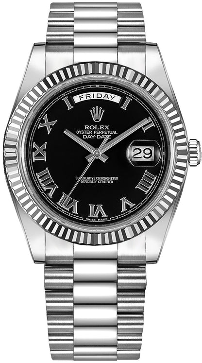 Rolex Day-Date 41 Black Roman Numeral Men's Gold Watch 218239