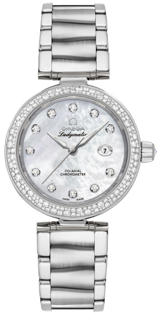 Omega De Ville Ladymatic Pearl White & Diamond Dial Stainless Ladies Watch 425.35.34.20.55.002