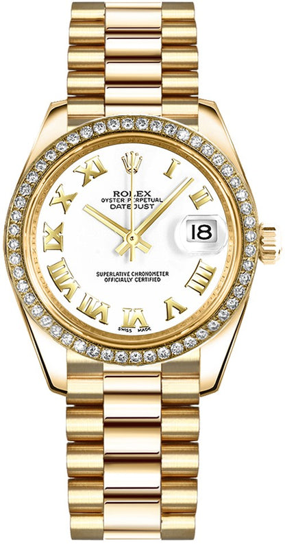 Rolex Datejust 31 White Roman Numeral Gold Women's Watch 178288-0048