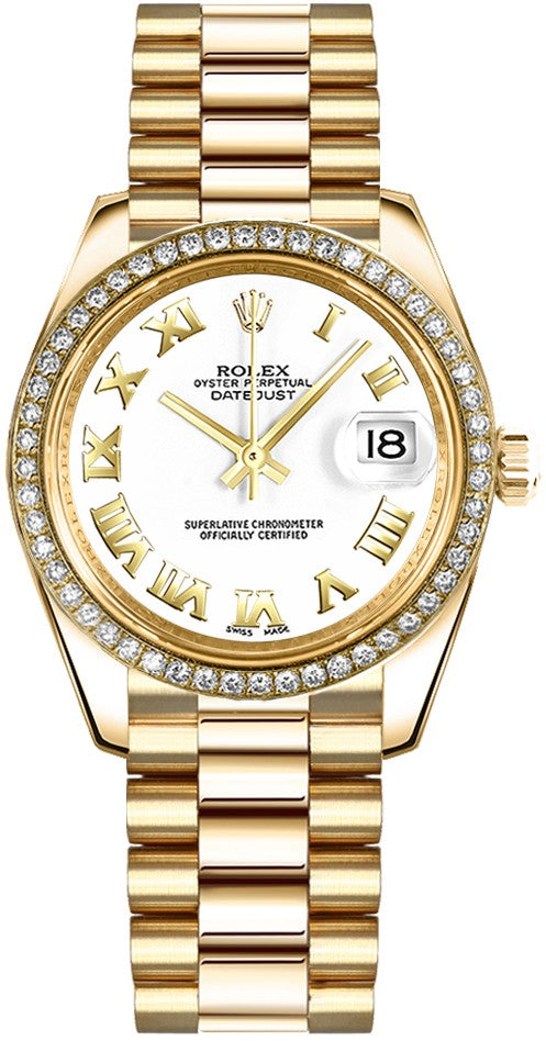 Rolex Datejust 31 White Roman Numeral Gold Women's Watch 178288-0048