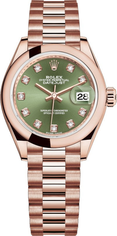 Rolex Lady-Datejust 28 Green Diamond President Bracelet Watch 279165-0011