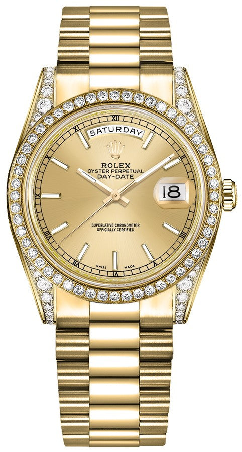 Rolex Day-Date 36 Champagne Dial President Bracelet Gold Watch 118388-0046