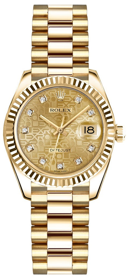 Rolex Lady-Datejust 26 Gold Diamond Watch 179178
