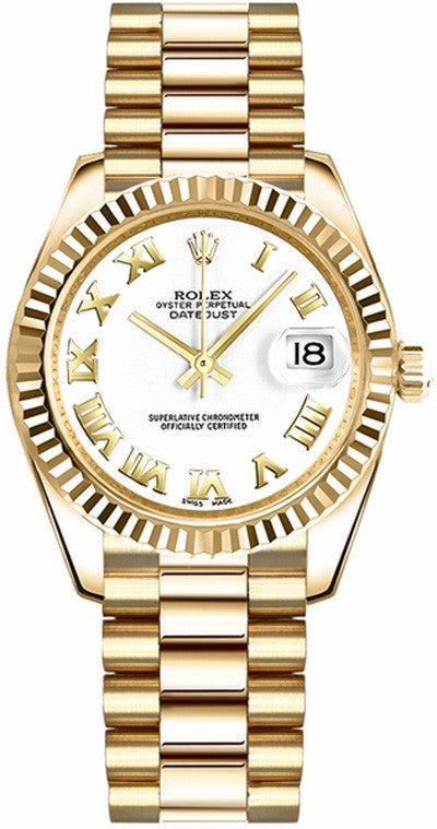 Rolex Datejust 31 White Roman Numeral Gold Watch 178278