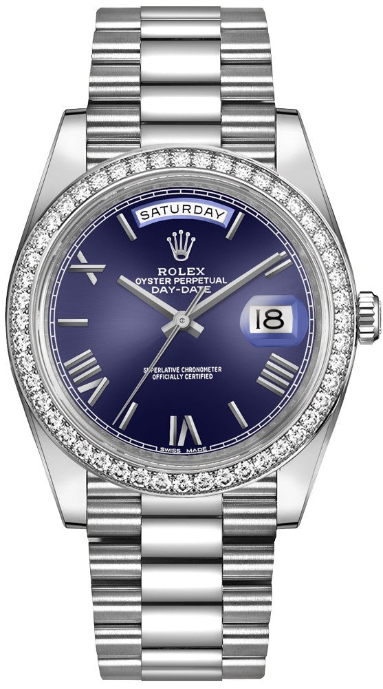 Rolex Day-Date 40 White Gold Diamond Bezel Men's Watch 228349RBR-0005