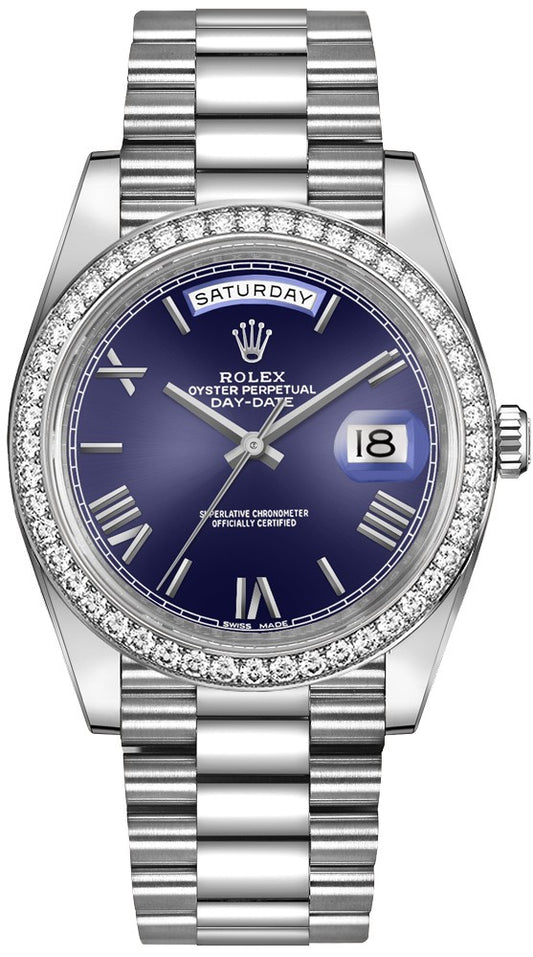 Rolex Day-Date 40 White Gold Diamond Bezel Men's Watch 228349RBR-0005